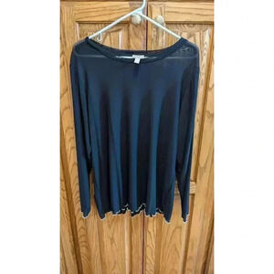 Women's semi sheer layering blouse in black with cream trim by Logo Layers, L
